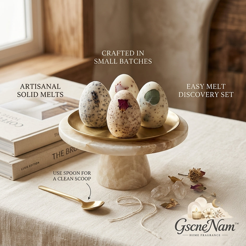 GscneNam™ Botanical Wax Melts Discovery Set | Artisanal Egg-Shaped Soy Wax Melts with Real Dried Flowers & Gold Scoop Spoon | Luxury Small-Batch Home Fragrance Gift for Wax Warmer