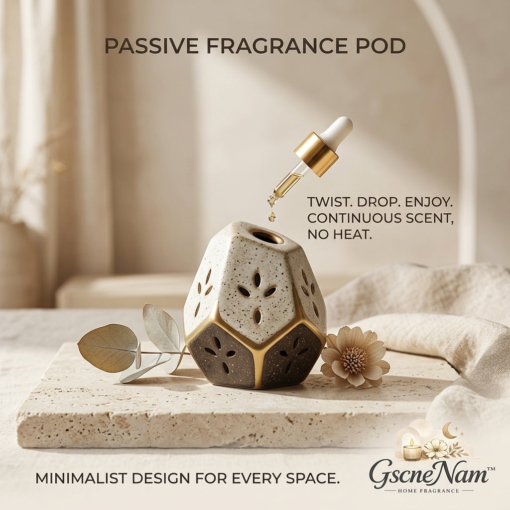 GscneNam™ Passive Ceramic Essential Oil Diffuser - Waterless & Heatless Geometric Fragrance Pod, Aesthetic Stone Clay Aromatherapy Diffuser, Minimalist Home Decor Ornament for Bedroom, Office, and Bathroom